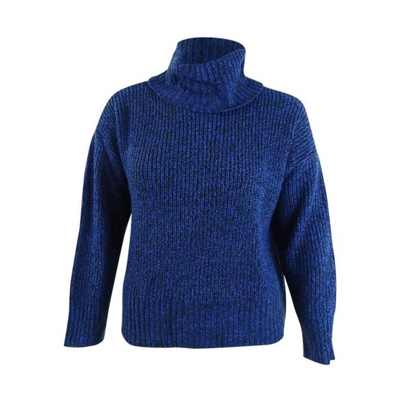 Sanctuary NWT Oversized Blue Marled Chunky Knit Roll Neck Sweater Size L (12-14) - Picture 7 of 11